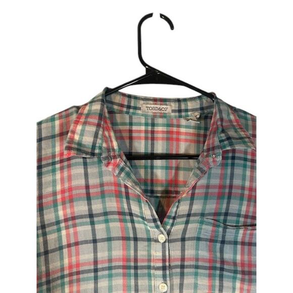 Toad & Co Plaid Blue & Pink Multi Quarter Button Long Sleeve Shirt Women Sz S - Picture 5 of 9
